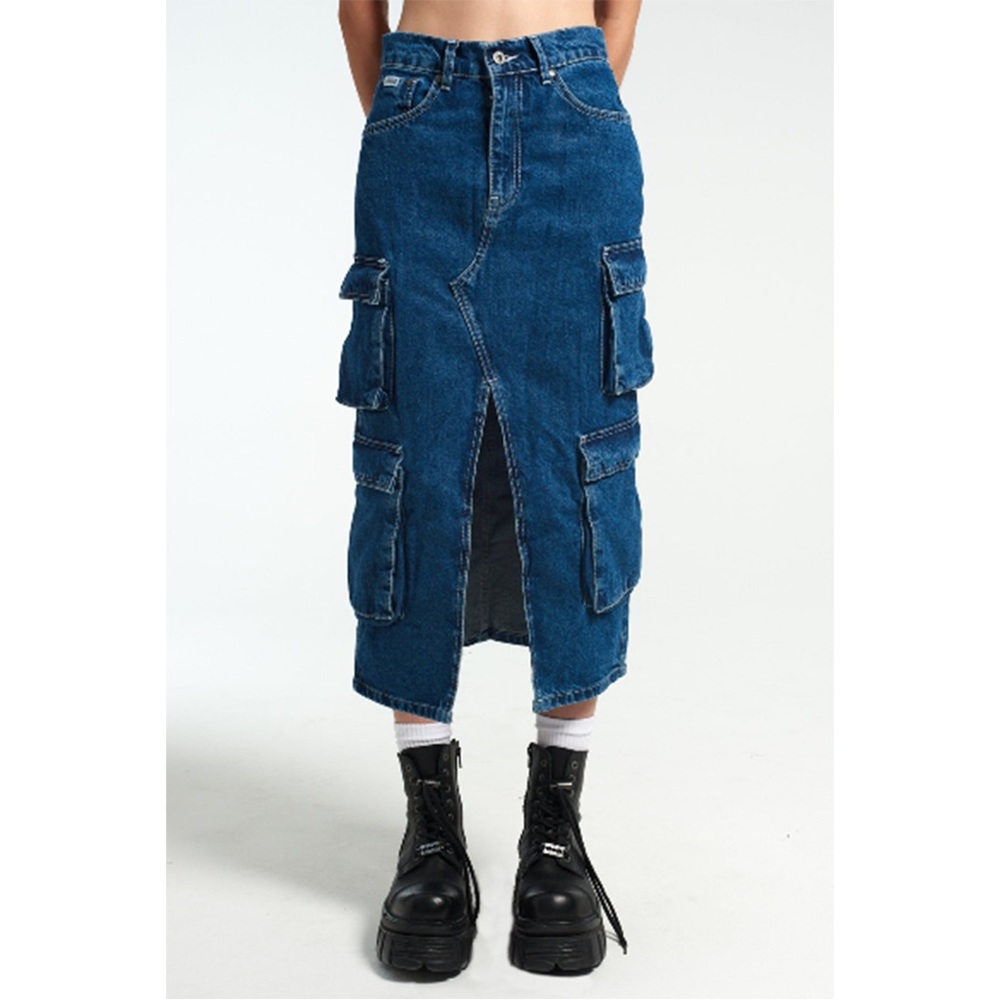 The Ragged Priest Blue Denim Cargo Skirt